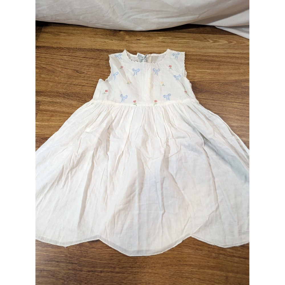 Vintage April Cornell Trading Size 2T Sheer Floral Bow Embroidered Dress Flaw